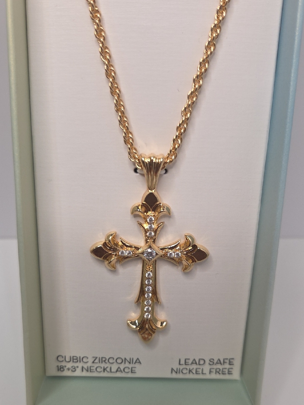 💛▪️Piper K ▪️ Gold Cross Pendant Necklace with Clear Stones - Picture 6 of 7